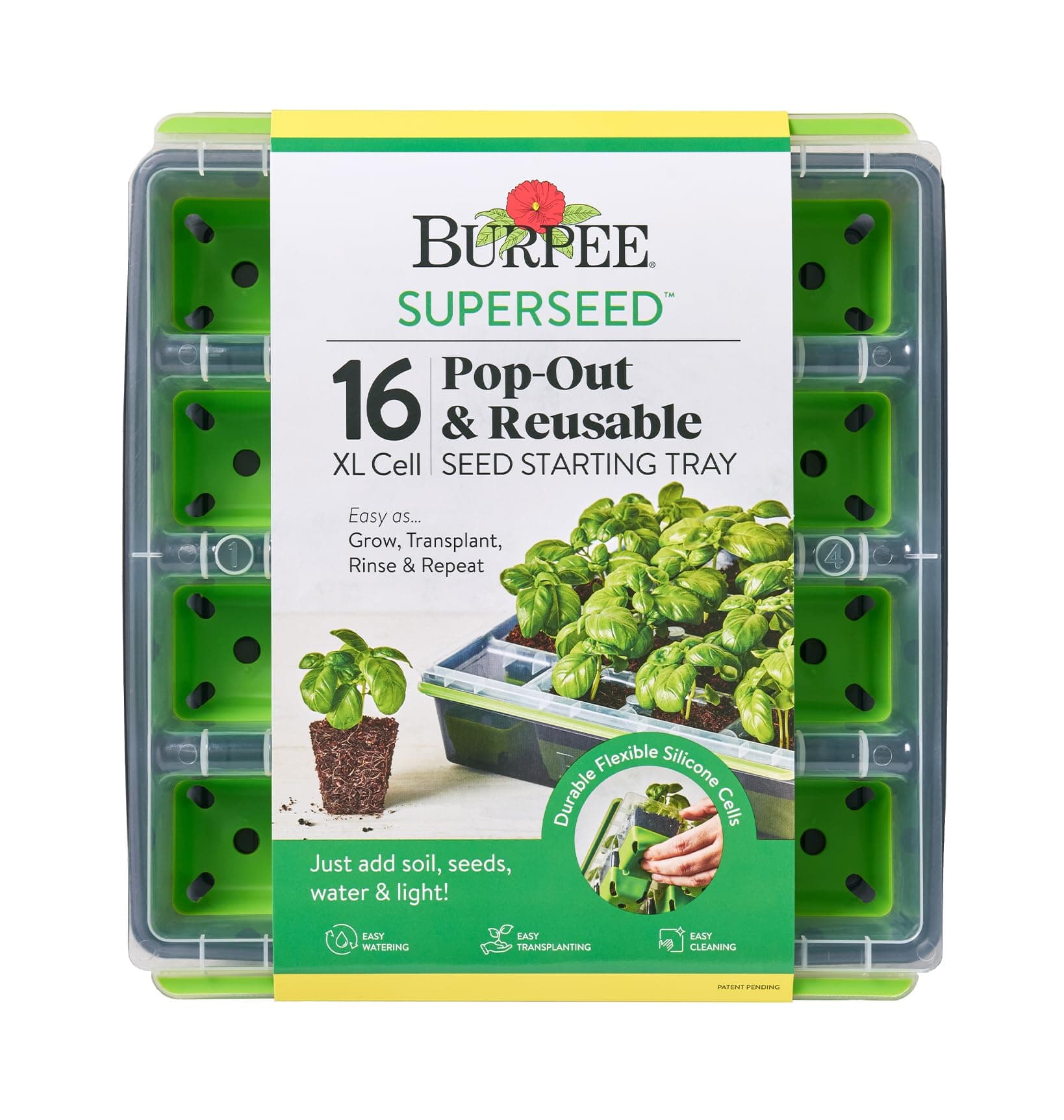 Burpee SuperSeed Seed Starting Tray | 16 XL Cell | Reusable & Dishwasher Safe | for Starting Vegetable Seeds, Flower Seeds & Herb Seeds | Indoor Grow Kit for Deep-Rooted Seedlings, Green