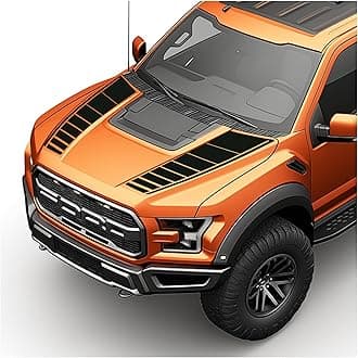 Hood Blackout Racing Stripes Vinyl Decal Sticker Kit- Compatible with Ford F150 Raptor 2014-2020 (Style 4, Gloss Black)