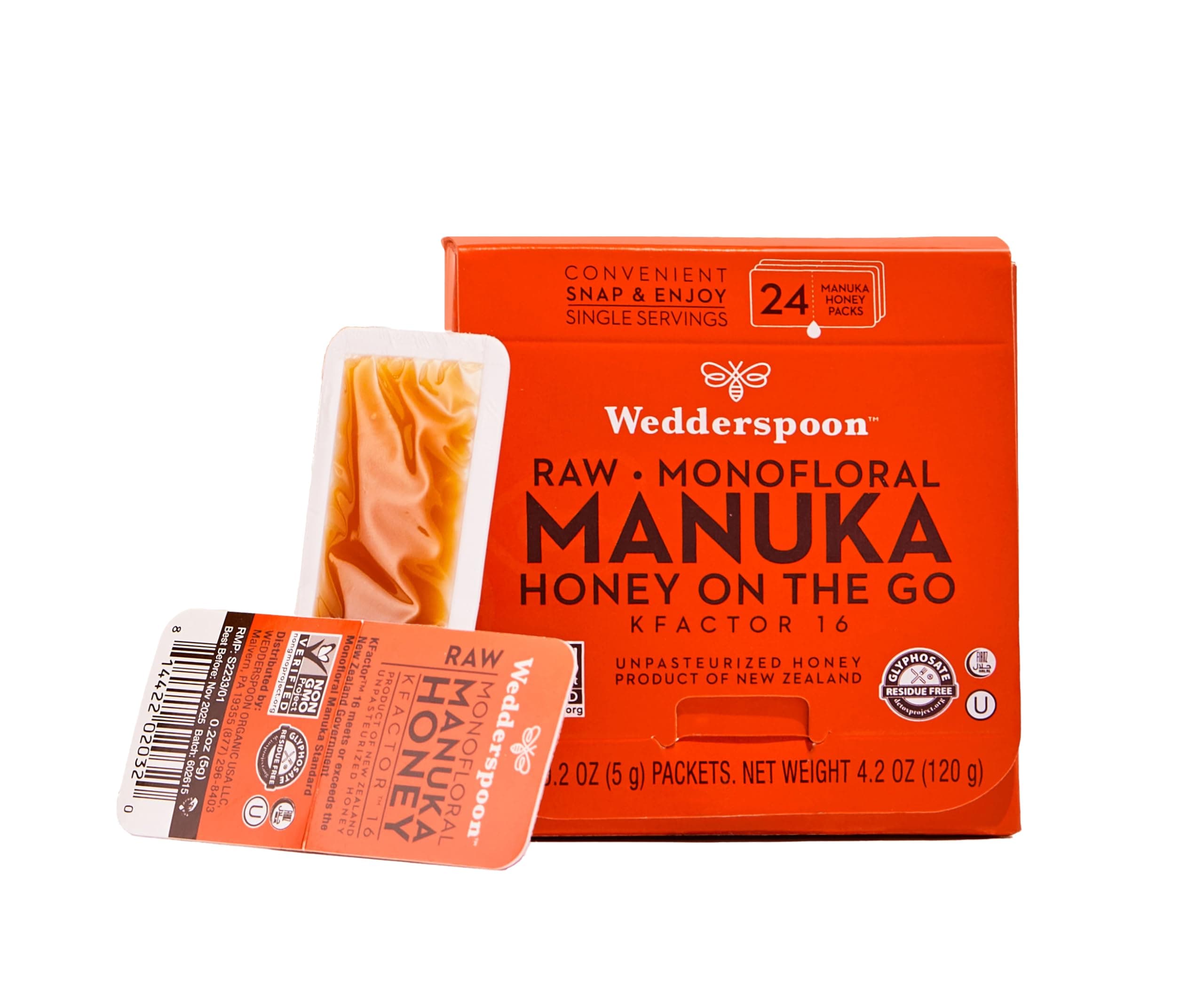 Wedderspoon Raw Premium Manuka Honey, KFactor 16, Unpasteurized, Genuine New Zealand Honey, Traceable from Our Hives to Your Home