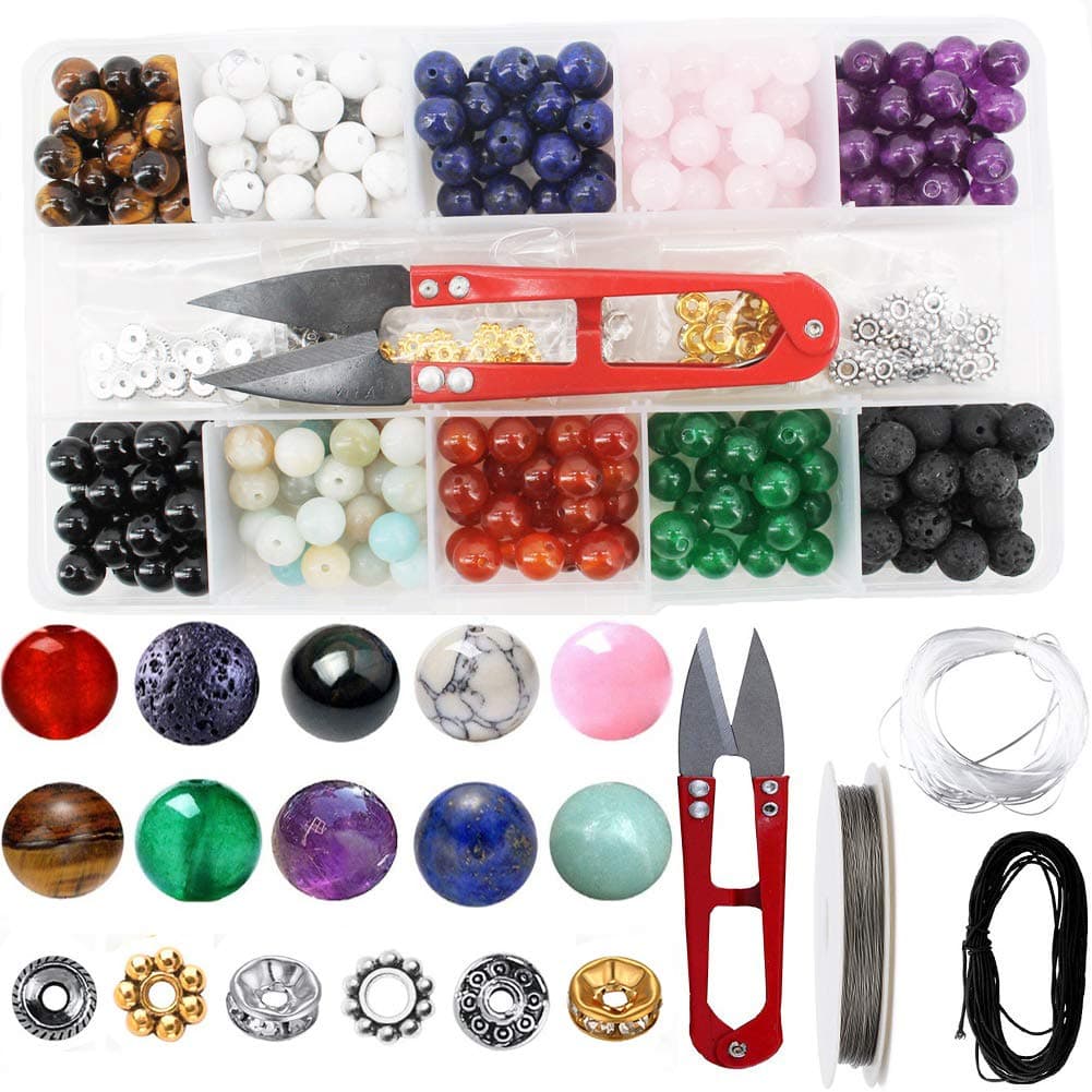 ArtioHipoStone Beads Tool Box Set Kits, 240 PCS Natural Amethyst Lava Stones and Other Assorted Color Gemstones with Accessories Tools for DIY Bracelet Jewelry Making