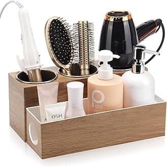 Hair Tool Organizer - Bathroom Vanity Organizers and Storage, Hair Styling Accessories Hot Tools Organizer Hair Dryer, Blow Dryer, Curling Iron, Flat Iron, Hair Straightener, Wood