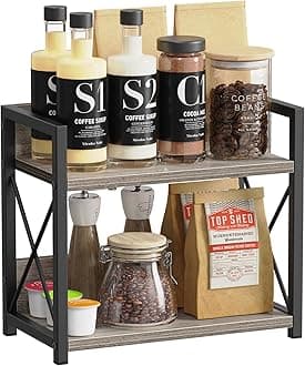 Giikin Coffee Bar Accessories, 2 Tier Spice Rack for Counter, Gray Kitchen Countertop Organizer (Grey, L)