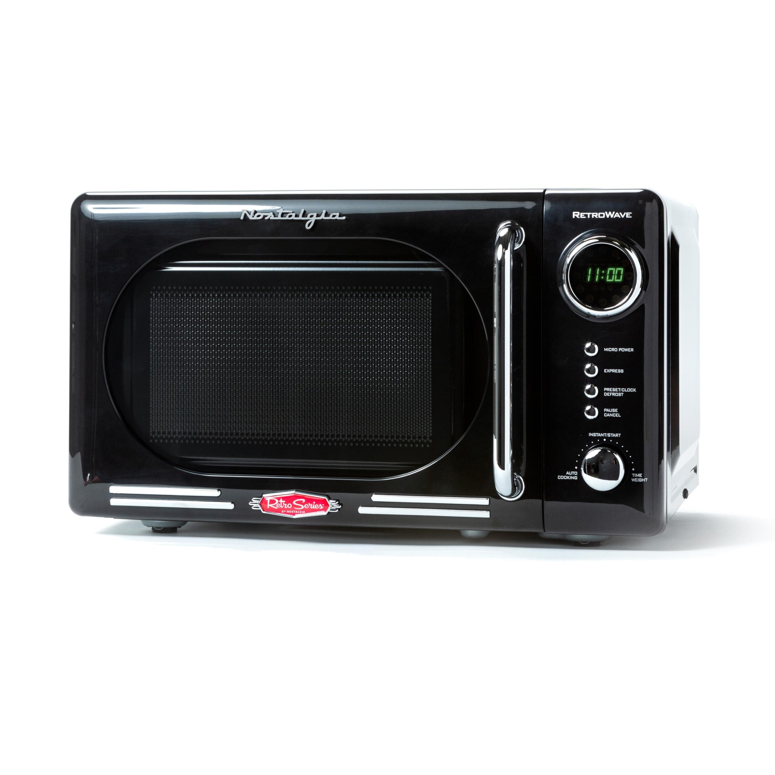 Retro Compact Countertop Microwave Oven, 0.7 Cu. Ft. 700-Watts with LED Digital Display, Child Lock, Easy Clean Interior, Black