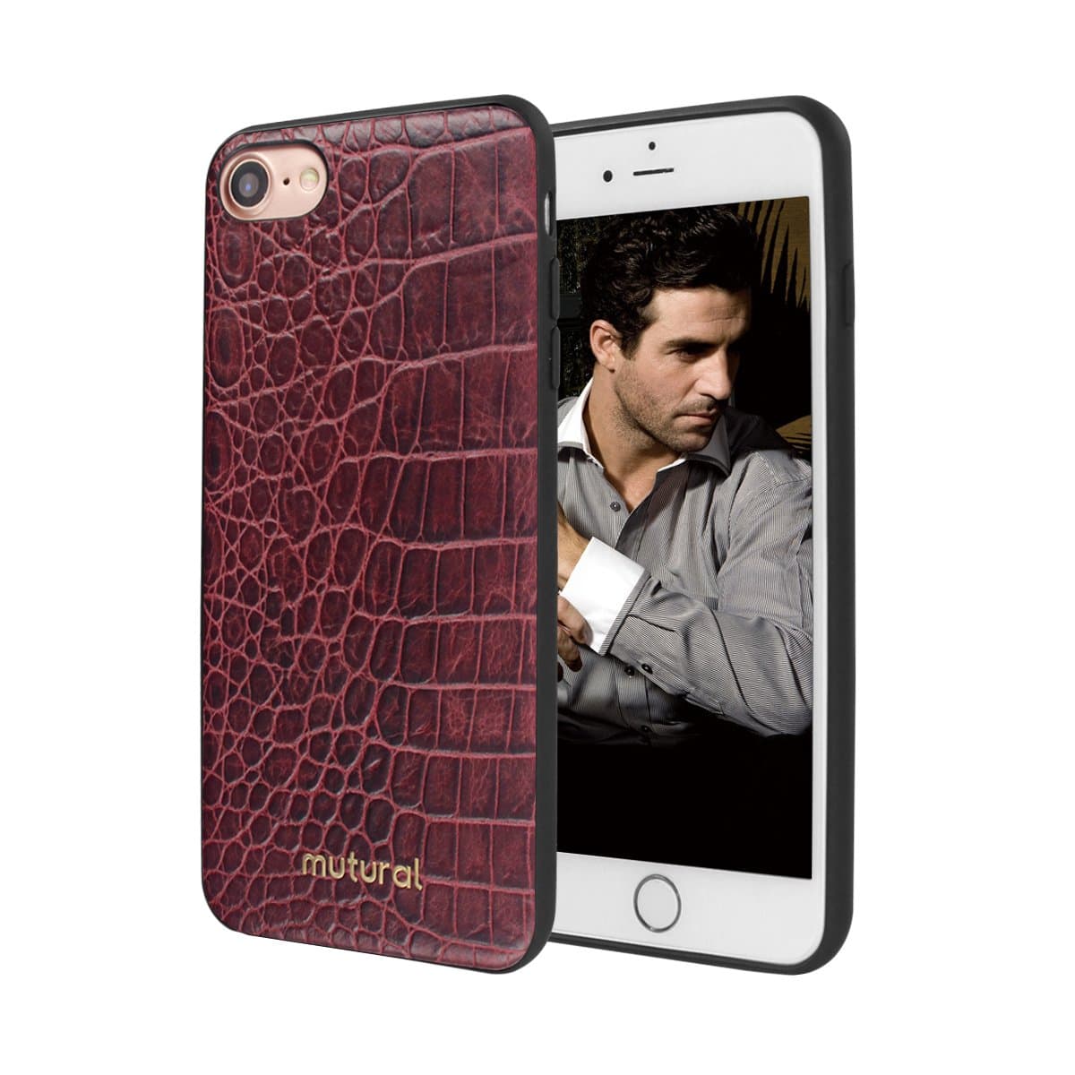 MUTURAL Case for iPhone 7/8, Luxury Crocodile on Cover for iPhone7/8 Leather Cases With One Hand Preventing from Dropping, Falling(Dark Purple)