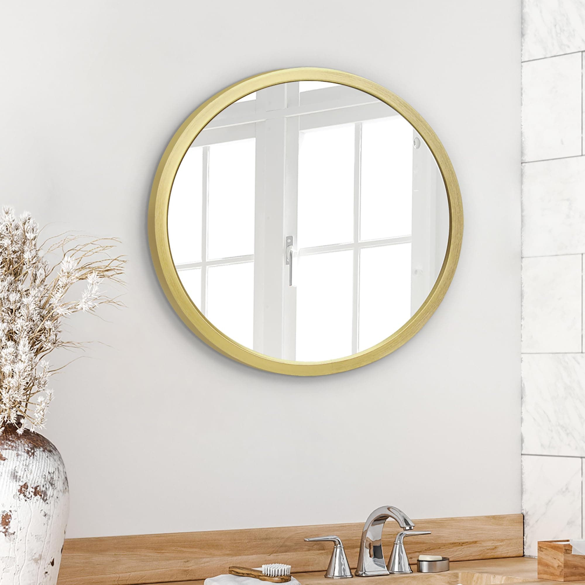 Americanflat 50 cm Gold Round Mirror for Wall - Circle Mirror for Bathroom, Bedroom, Entryway, and Living Room with Hanging Hardware Included - Durable Home Wall Decor
