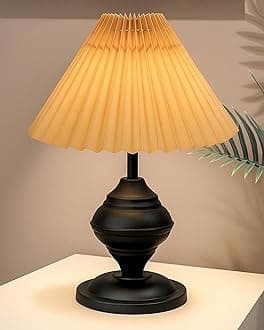 Homesake® Bedside Black Metal Table Lamp with Fabric Shade,Incandescent,E27 Holder,Urn,Desk Lamp,Night Lamp,Office,Nightstand,Table Lamp for Living Room,Study Room,Kids Room,Pleated(Hazelnut)