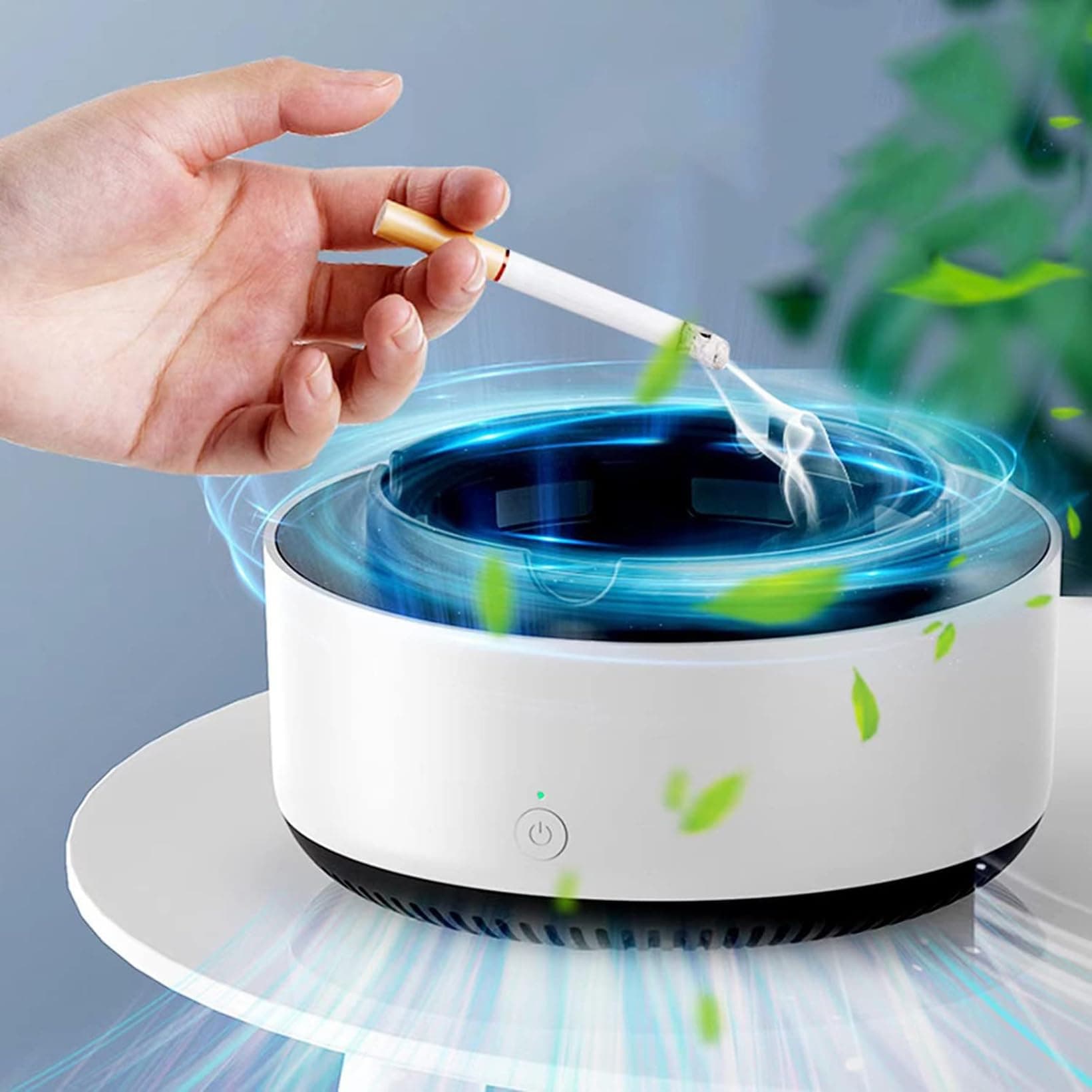 2 in 1 Air Purifier Ashtray Multifunctional Smokeless with Filter,Ashtrays for Cigarettes for Home Indoor Car Office(White)