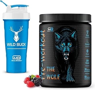 The Wolf Pre Workout Supplement with Creatine Monohydrate, L-Arginine, Beta-Alanine, Caffeine Anhydrous - For Men & Women [30-60 Servings, Mix Berries, 255g] With Free Shaker