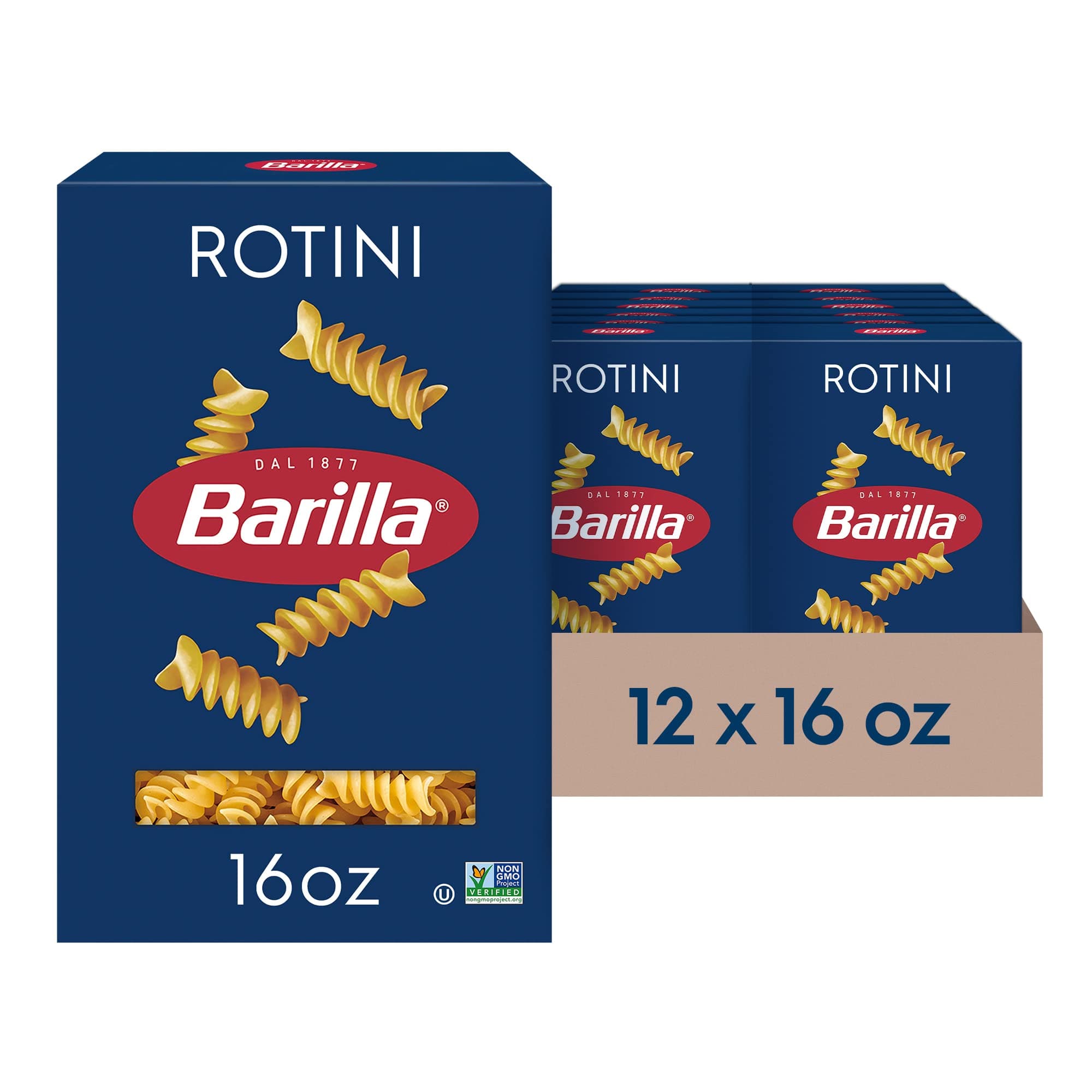 Rotini Pasta, 16 oz. Box (Pack of 12) - Non-GMO, Made with Durum Wheat Semolina - Kosher Certified