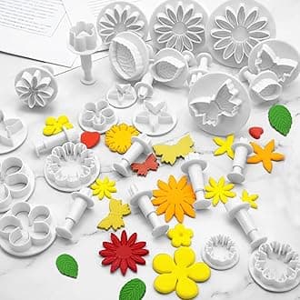 Frenchware Cake Making (Set of 42) for Baking, Decoration, Multipurpose Cookie Moulds, Flower Fondant Cake Decorating, 100% Food Grade ABS Plastic, Premium Designs