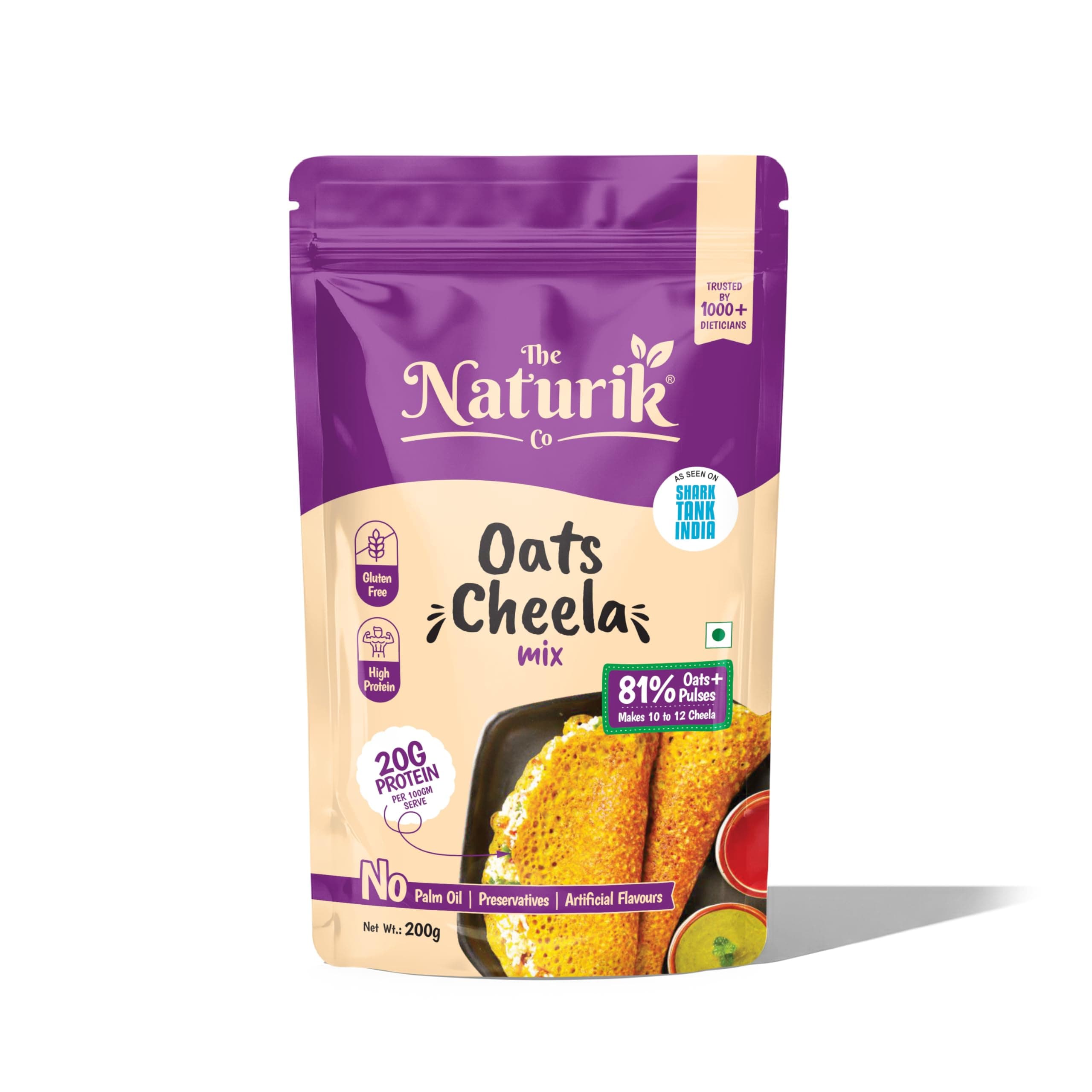 The Naturik Co. Oats Chilla Mix 200g: Instant, Ready-to-Cook Cheela & Dosa Mix with 80% Oats & Pulses, High-Protein Healthy Breakfast Option for Kids & Family | As Seen On Shark Tank