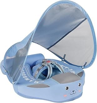 Mambobaby Float with Canopy, Non-Inflatable Swim Trainer for Infants and Toddlers 3-24 Months, Avoid Flip Design, UPF 50+, Safe & Comfortable Baby Pool Float