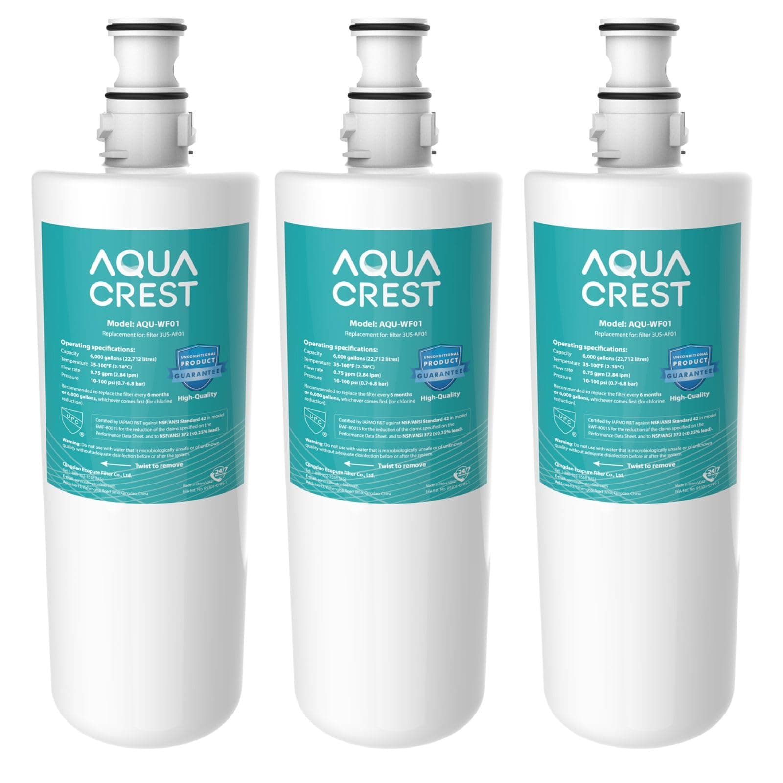 AQUA CREST 3US-AF01 Undersink Water Filter Compatible with Filtrete Standard 3US-AF01 3US-AS01 Aqua-Pure AP Easy C-CS-FF Whirlpool WHCF-SRC WHCF-SUFC WHCF-SUF Pack of 3