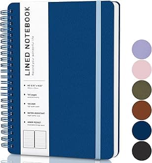 Blue Lined Spiral Journal Notebook with 160 Pages, 8×5.7in, A5 Spiral Notebook, Journaling Notebooks for Work, School, Women, Men, College Ruled Spiral Notebook, Hardcover Leather Journals
