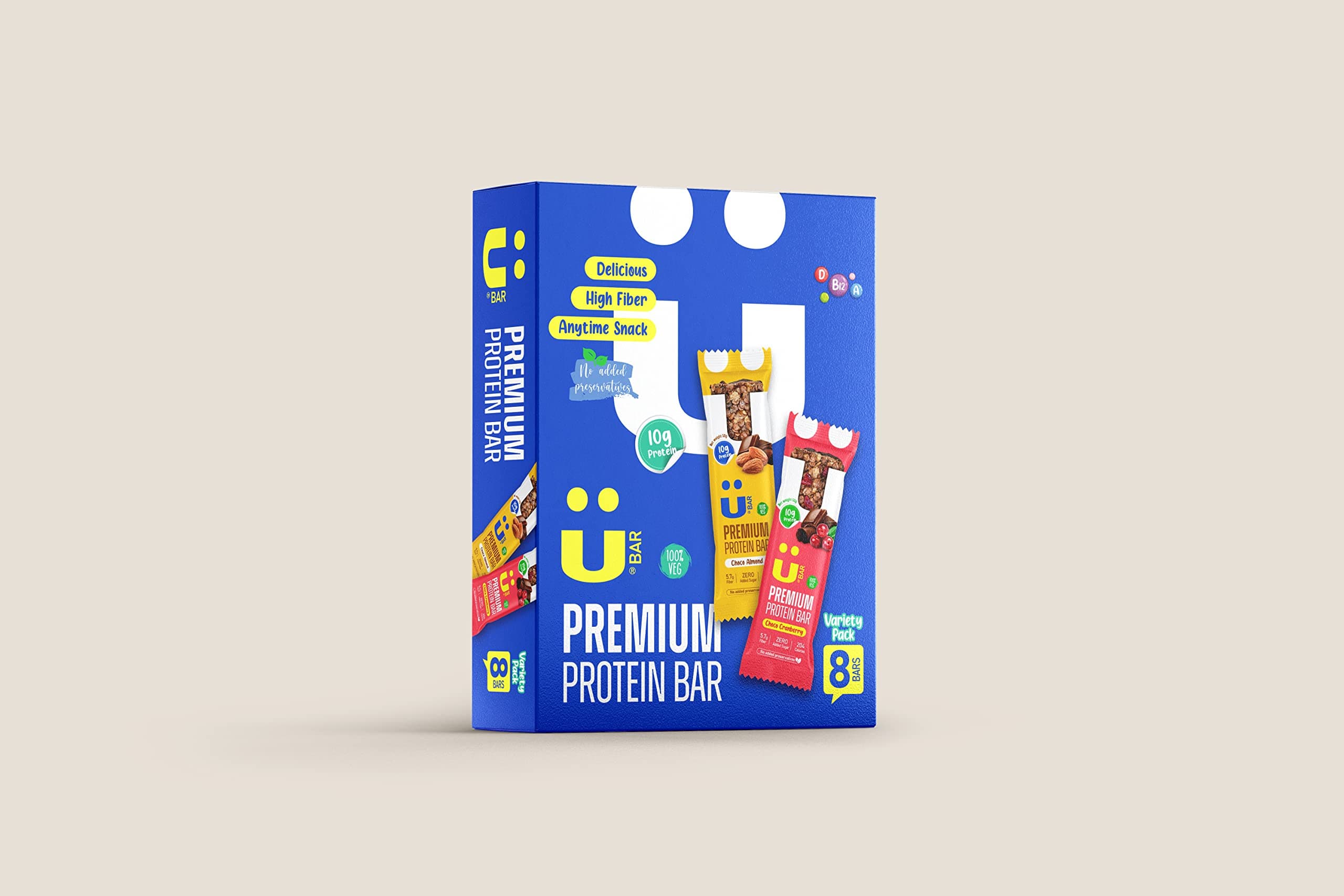U bar Premium Protein Bar Variety Box with 10 gms protien 8 counts - 400gms | Flax seed Gluten Free Nutrition Bars, Breakfast Protein Bar for Healthy Diet Snacks with Whey Protein Guilt Free Snacking.