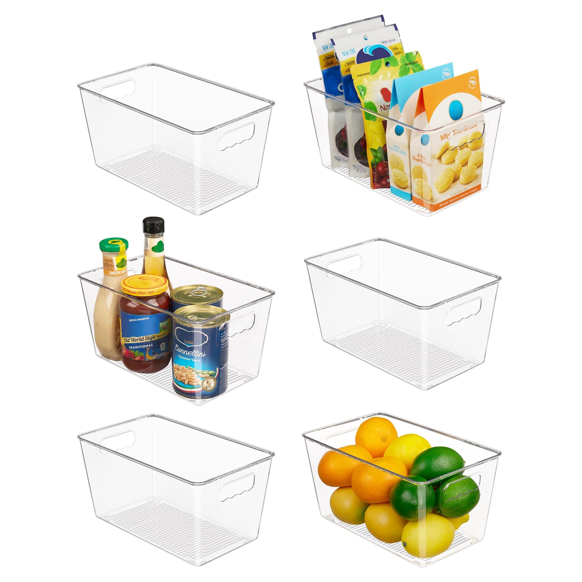 Vtopmart 6 Pack Clear Plastic Food Storage Containers with Handle, Pantry Organizer Bins,for Refrigerator, Cabinet, Kitchen, Cupboard, Countertop, Freezer Organization and Storage，Medium