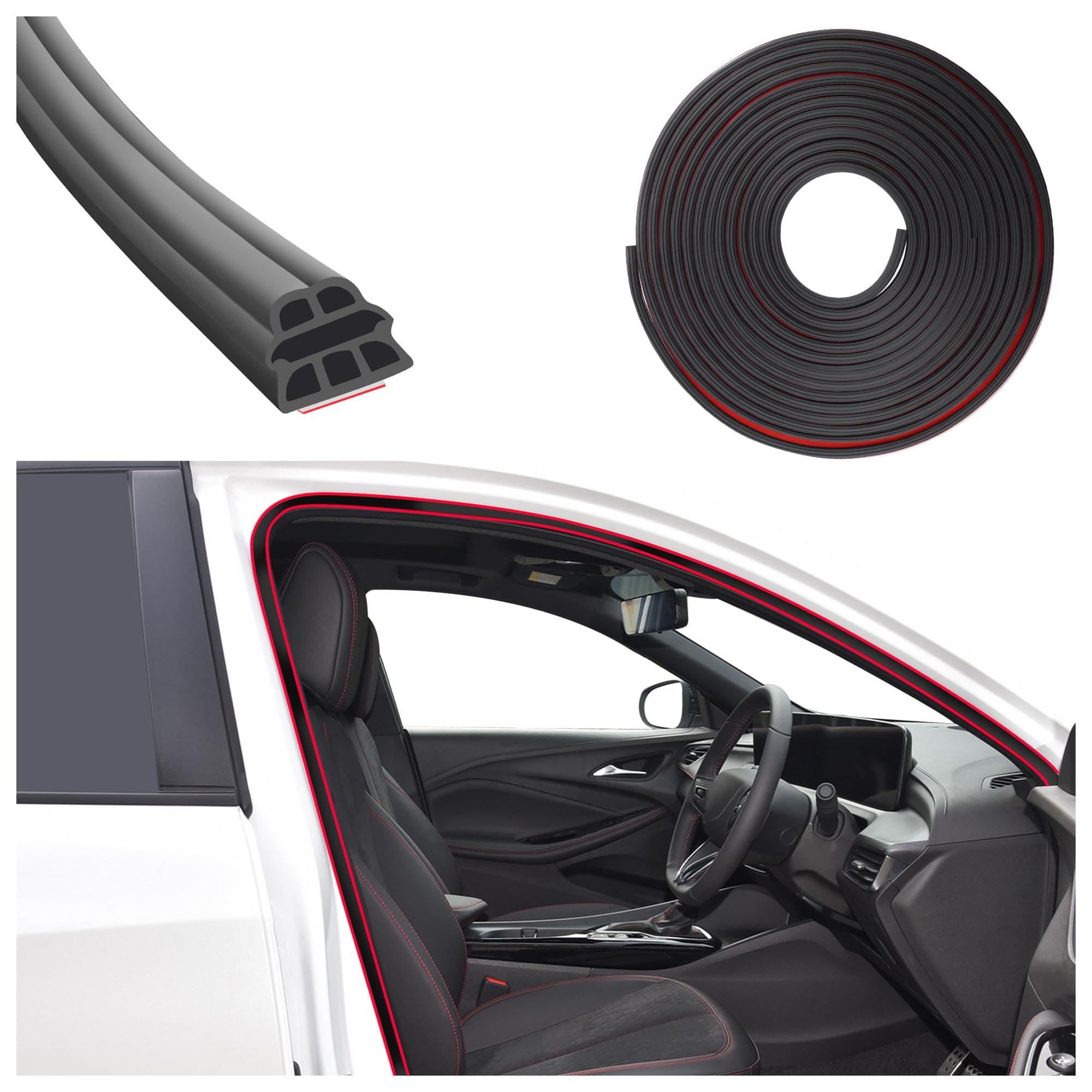32.8Ft Three Layer Thickening Car Door Rubber Seal Strip with Six-Hole Design,Waterproof & Soundproof Car Weather Stripping,Universal Car Door Weather Stripping for Door/Hood/Trunk (32.8Ft)