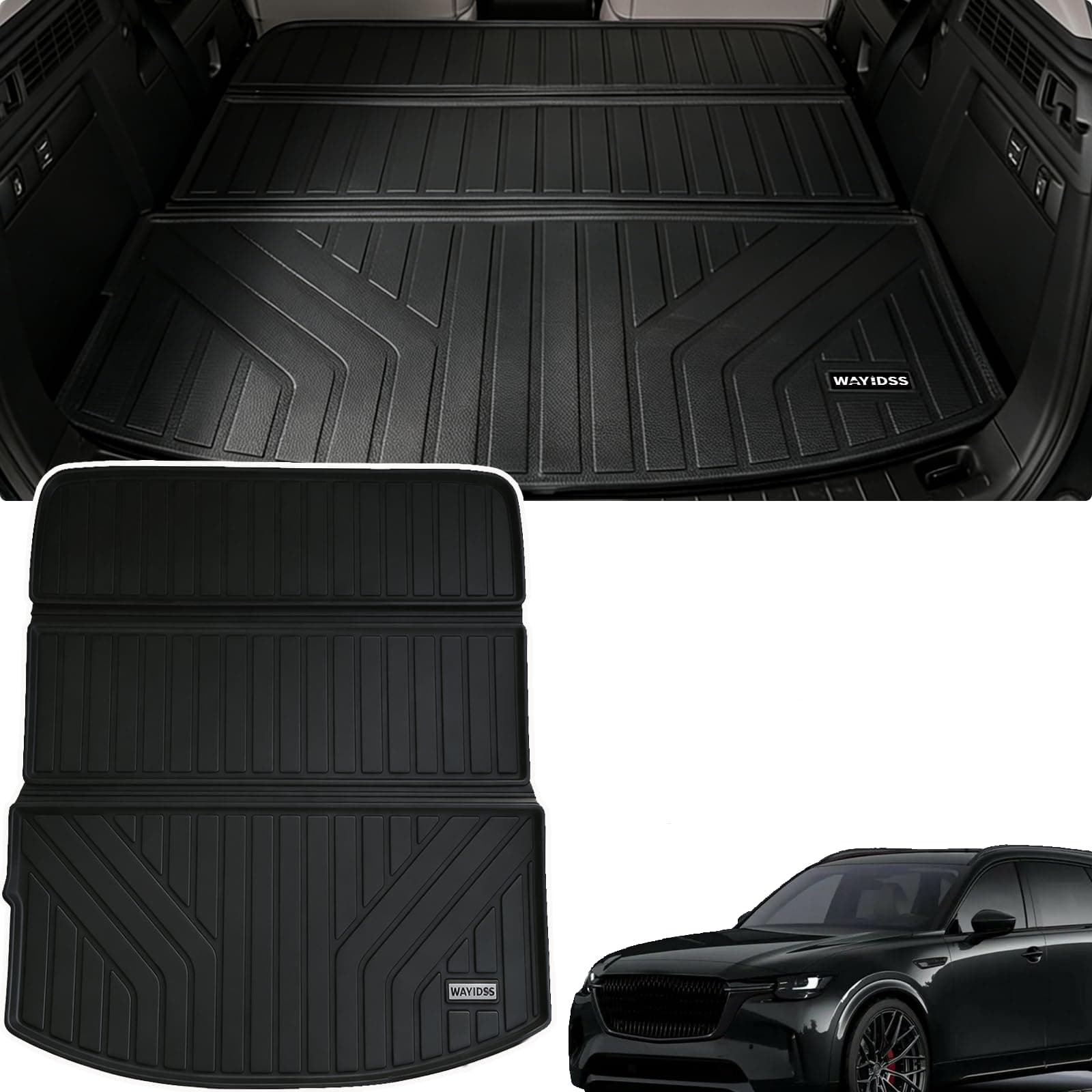 Cargo Mat for 2024 2025 2026 Mazda CX-90(fit Hybrid&Gas)(Fit 6&7&8seat) All Weather TPE Custom Fit Easy Clean Car Trunk Mat for 2024-2026 Mazda CX90 Cargo Liner, CX-90 Cargo Accessories-Black