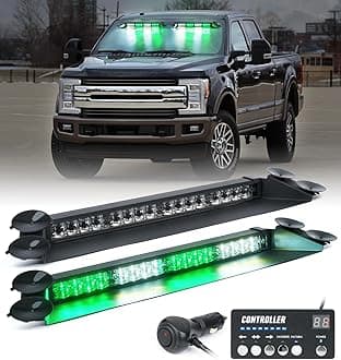 LUMENIX LED Emergency Dash Strobe Lights Bar w/Controller Windshield Visor Safety Warning Traffic Caution Lightbar Deck Split Flashing Light for Construction Vehicles Work Trucks Pickup- White Green