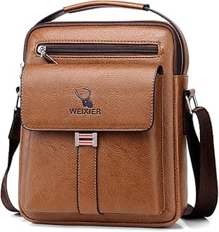 - Messenger Bag for Men Crossbody Shoulder Purse Small Vintage PU Leather Satchel Pouch Side Crossover Handbag