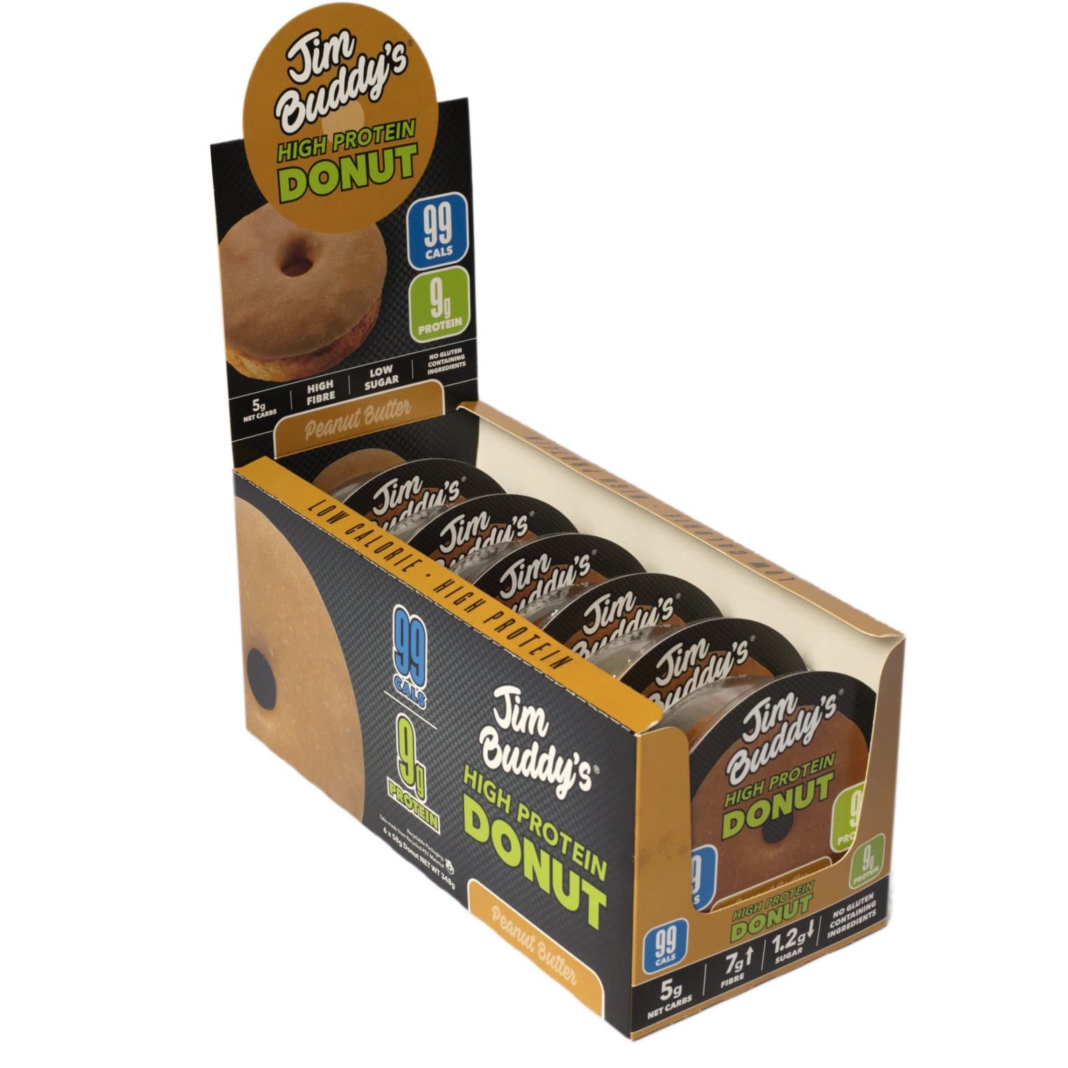 Jim Buddy’s Protein Donut Peanut Butter, High Protein, Low Carb Snack, Gluten Free, Soy Free, (Pack of 6)