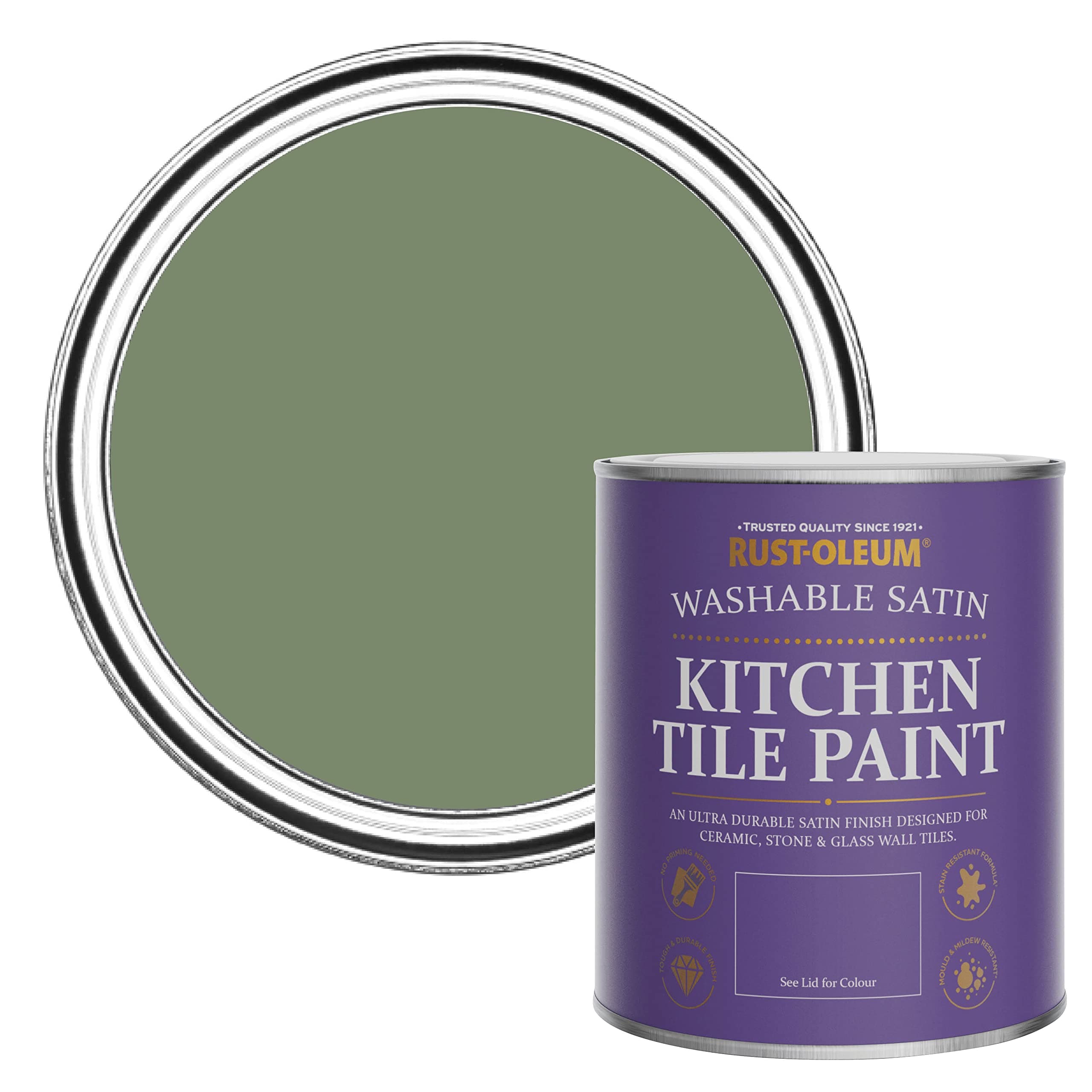 Rust-Oleum Green water resistant Kitchen Tile Paint in Satin Finish - All Green 750ml