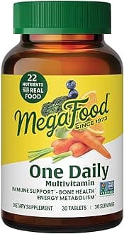 MegaFoodOne Daily Multivitamin - Multivitamin for Women and Men - with Real Food - Immune Support Supplement - Vitamin C & Vitamin B - Bone Health - Energy Metabolism - Vegetarian, Non-GMO - 30 Tabs