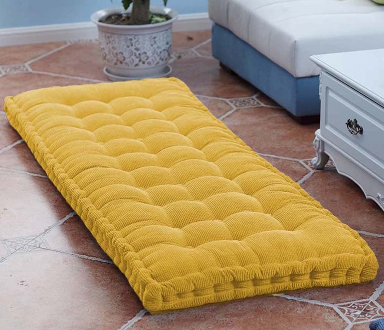 10cm Thick Bench Cushion Pad 2/3 Seater,100cm/120cm Soft Bench Cushions Cotton Chair Pad for Garden Patio Dining Sofa Swing (150x40cm,Yellow)