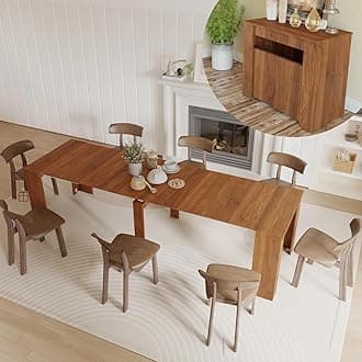 WERSMT Large Dining Table for 8-10 People, 20"-118" Farmhouse Expandable Tables for Small Spaces, Wooden Rectangular Murphy Dining Table for Kitchen, Walnut