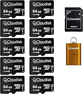 Pack of 10 Micro SD Card 64GB Flash Memory Card C10 A2 U3 Micro SDXC with SD Adapter, Card Reader (64GB)
