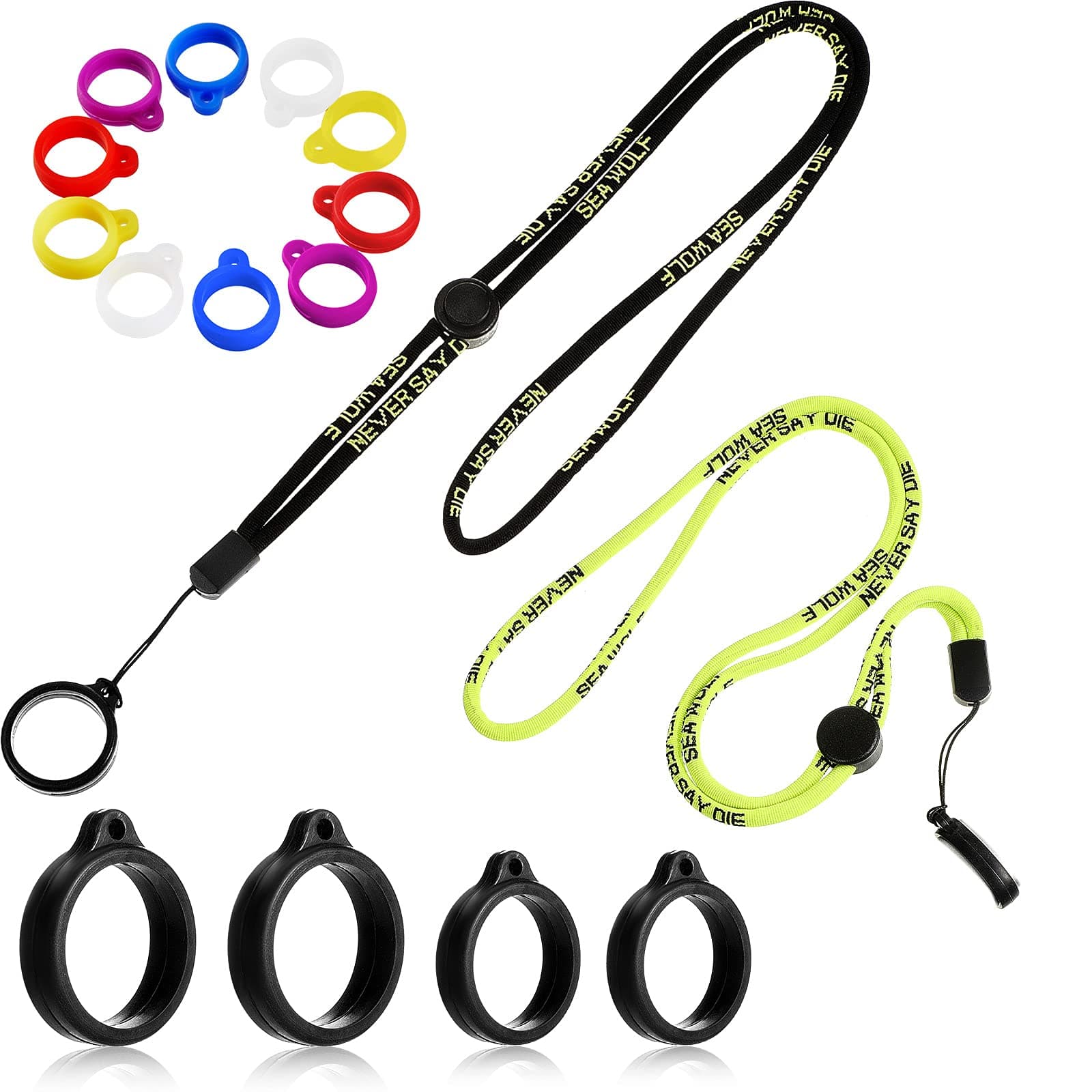 16 Pcs Anti Lost Lanyard Set Include 2 Necklace Lanyards Safety Neck Strap with 14 Silicone Ring Soft Protective Ring(Yellow, Black)
