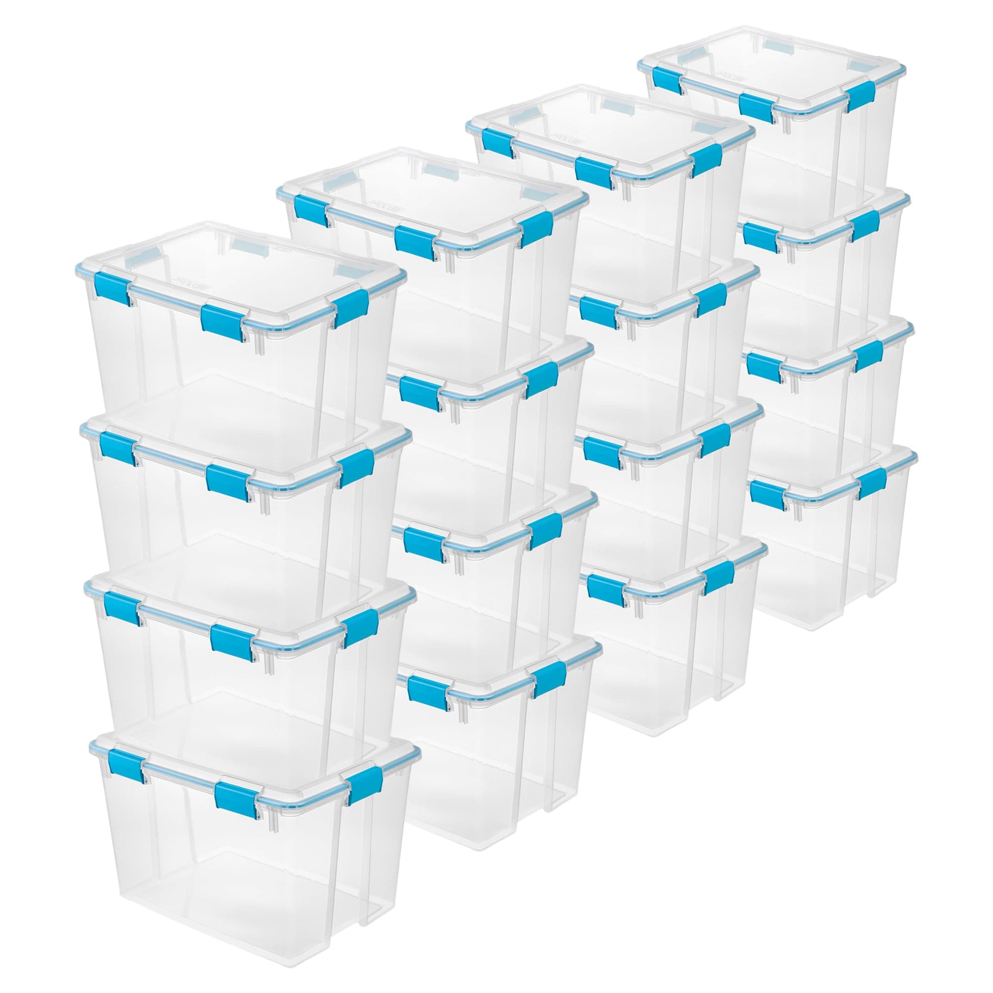 Sterilite 16-Pack Gasket Box, Weather-Resistant Storage Bins with Latching Lids, 80 Quart - Heavy-Duty Organizing Containers for Closet, Bathroom, and Office