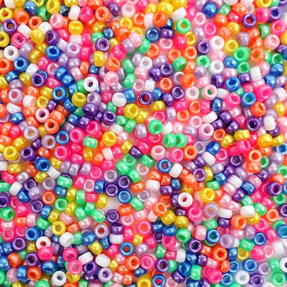 Bright Pearl Mix Small Mini Plastic Pony Beads, Made in The USA, 4 x 7mm, Plastic Beads for Banners, Concert Festival Bracelets, Necklaces, Key Chains & Jewelry, Art & Fashion, Bulk 3000 Beads