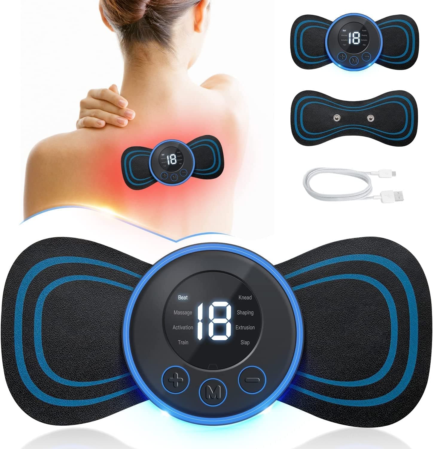 Proxism Mini Massage Machine mini massager portable rechargeable full body massager for pain relief with 8 Mode Ems neck cervical massagerS STRATIZE(BU-VIB)