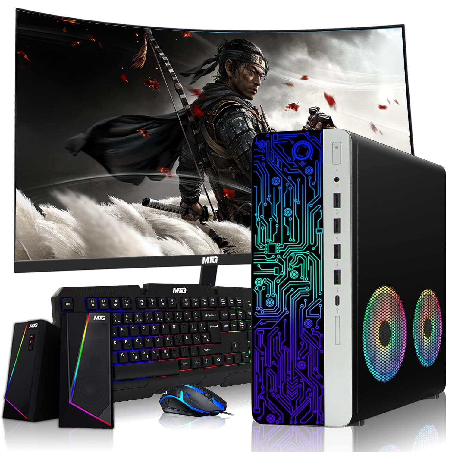 HP G4 Desktop Computer PC AMD Pro A10-9700 R7, 8GB RAM, 256GB SSD, 27-inch Curved Monitor, RGB Speaker, RGB Keyboard with AI-Enabled Copilot Key, Mouse, 2X ARGB Fan WiFi, Windows 11 (Renewed)