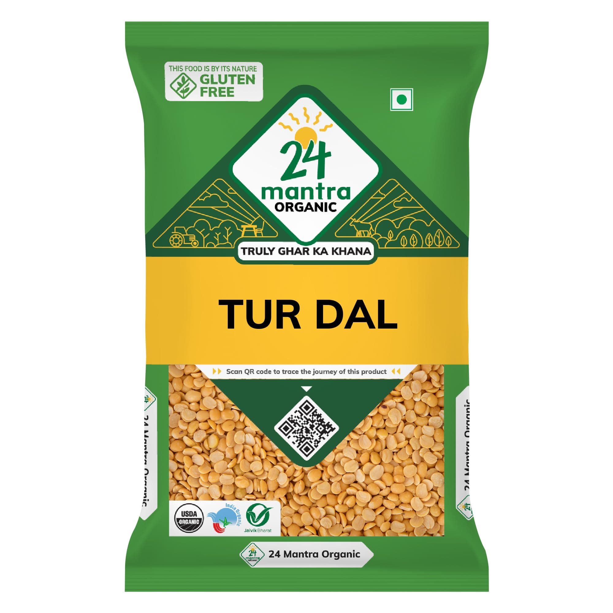 24 Mantra Organic Unpolished Tur Dal/Pigeon Pea/Arhar Dal/Pavuram Bathani - 500gms | Pack of 1 | 100% Organic | Chemical Free & Pesticides Free | Unadulterated | natural source of Protein