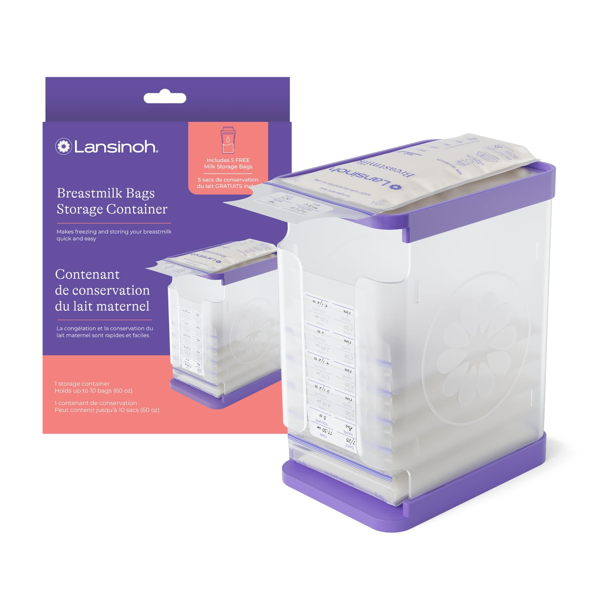 Breastmilk Storage Container with Quick-Freeze Tray, Stores up to 10 Breast Milk Bags, Made Without BPA/BPS, Includes 5 Milk Bags