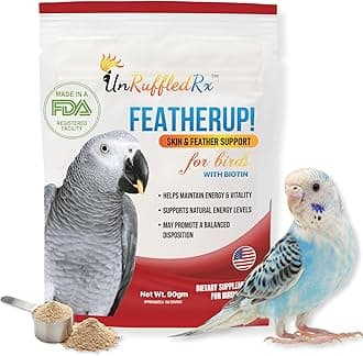 - UnRuffledRx FeatherUp! Bird Molting Support & Feather Growth Supplement - for Plucking, Regrowth & Molt - Multivitamin & Amino Acids for All Birds - 90g (240 Servings)