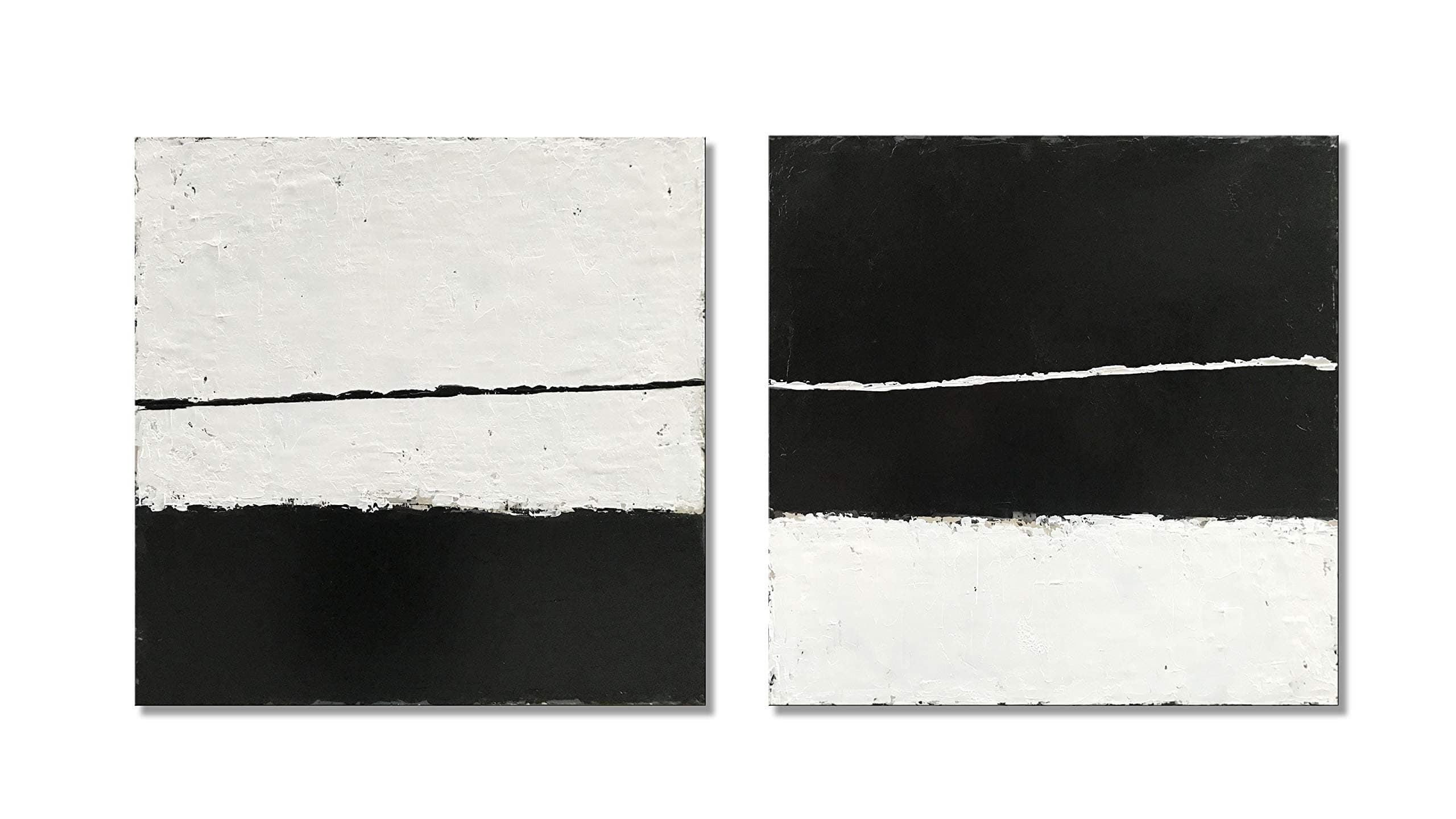 Diathou 2 Piece Wall Art Hand-Painted Black and White Abstract Paintings on Canvas Wall Art 20*20inch Minimalism Artwork Home Decorations Wall Decor Ready to Hang