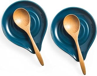 LAUCHUH Spoon Rest for Stove Top, Ceramic Spoon Holder for Kitchen Counter Large Spatula Holder for Spoons, Ladles, Tongs, Christmas Decor, Set of 2, 5 inch, Blue