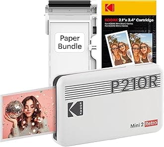 Mini 2 Retro 4PASS Portable Photo Colour Printer (2.1x3.4 inches) + 68 Sheets Bundle, White