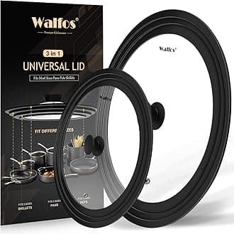 Walfos Universal Lids for Pots, Pans and Skillets - Tempered Glass with Heat Resistant Silicone Rim, Fits 6.5", 7" and 8" Diameter, 9.5", 10" and 11" Diameter Cookware（2PK）
