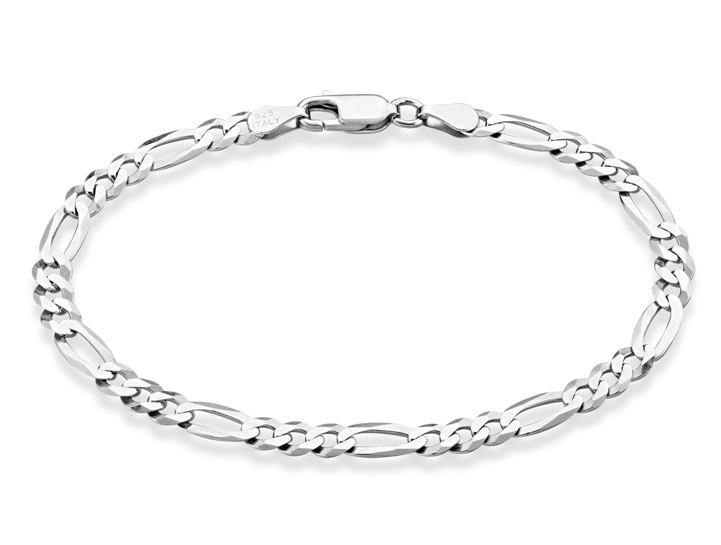 Miabella Solid 925 Sterling Silver Italian 5mm Diamond-Cut Figaro Chain Bracelet for Women Men, Made in Italy