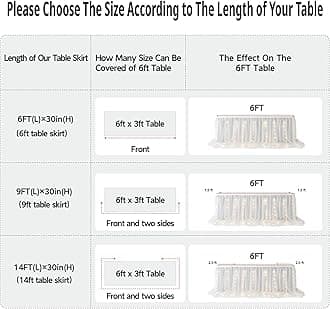 leegleri LED Table Skirt 6ft White Tulle Table Skirt Tutu Table Cloth Skirting for Rectangle or Round Table for Baby Shower Wedding and Birthday Winter Party Decoration (L6(ft) H30in)