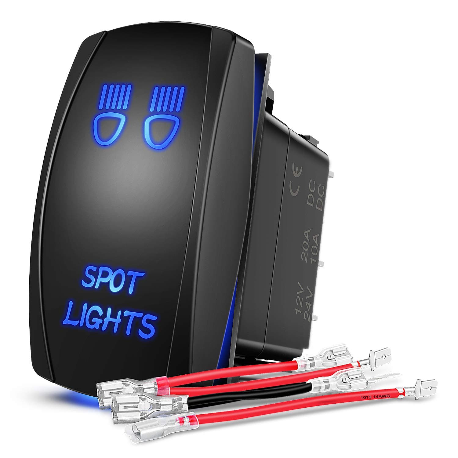 Nilight SPOT Lights Rocker Switch Led Light Bar Switch 5Pin Laser On/Off switches 20A/12V 10A/24V Switch with Jumper Wires Set for Cars,Trucks,RVs,2 Years Warranty