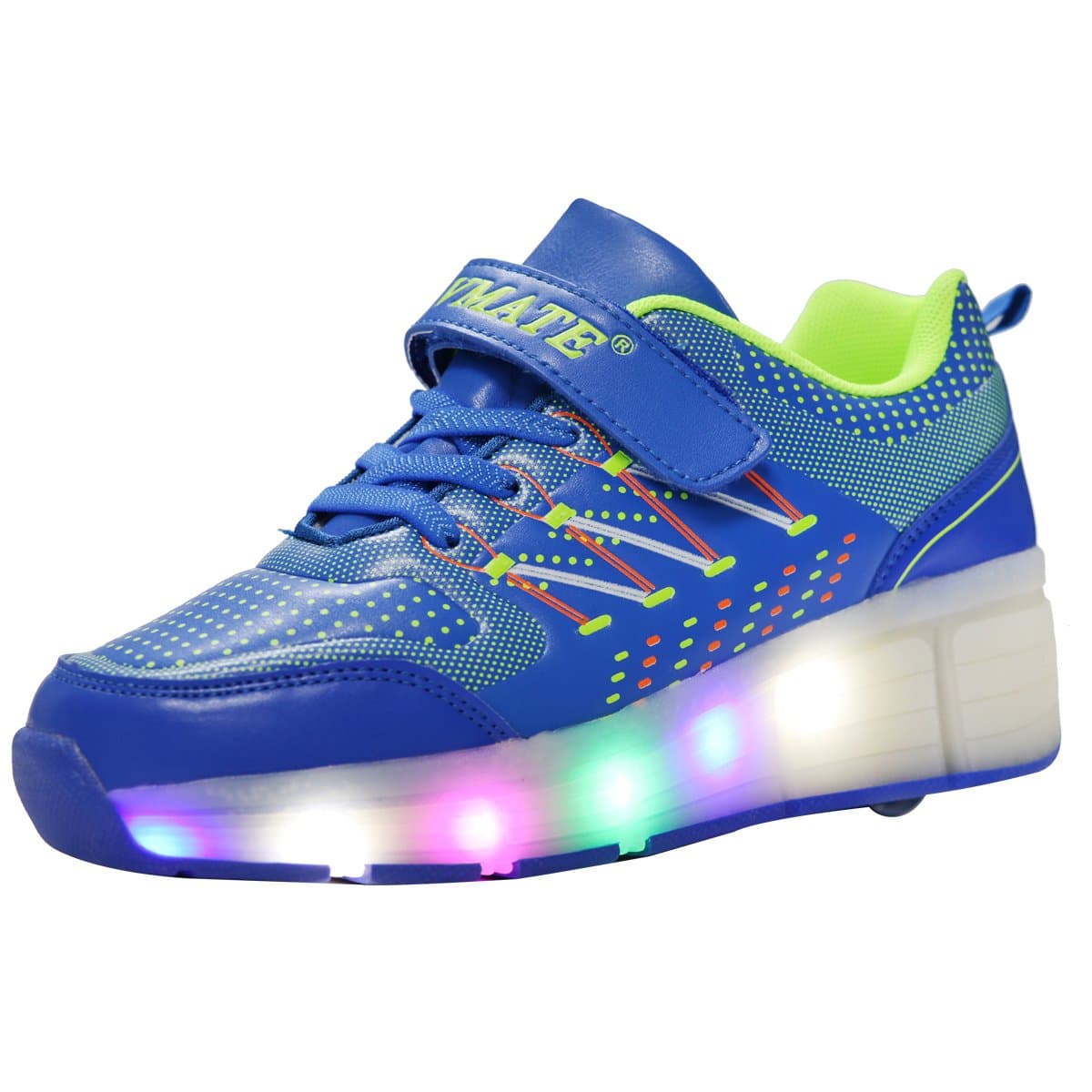 VMATE PU Blue Boy Girl LED Light Up Roller Wheel Skate Sneaker Sport Shoes Dance Boot