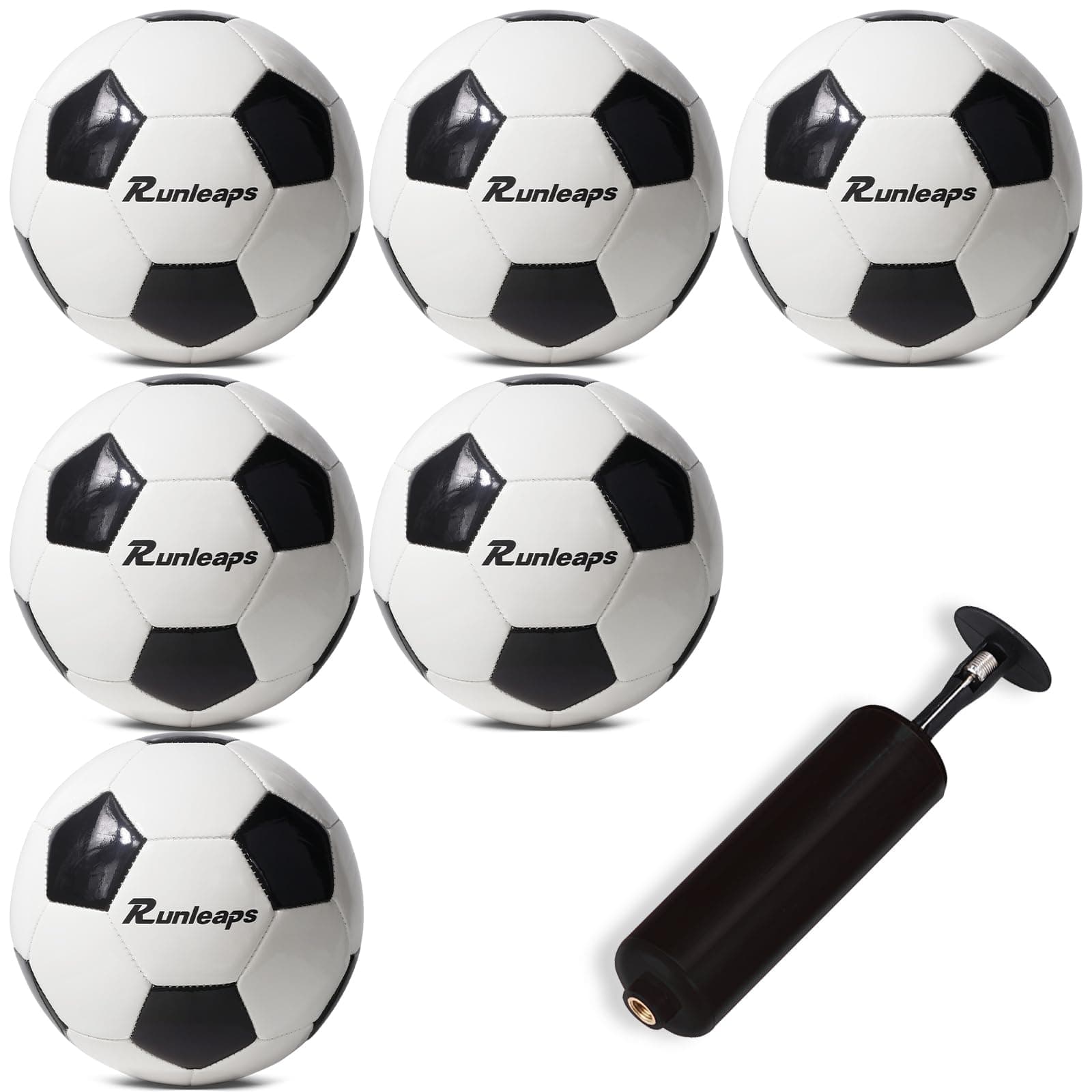 6 Pack Soccer Ball Size 3 with Pump, Size 3 Soccer Training Ball for Kids, Children, Teenagers, Adults for Indoor and Outdoor Practice Recreation Games, Black and Whit