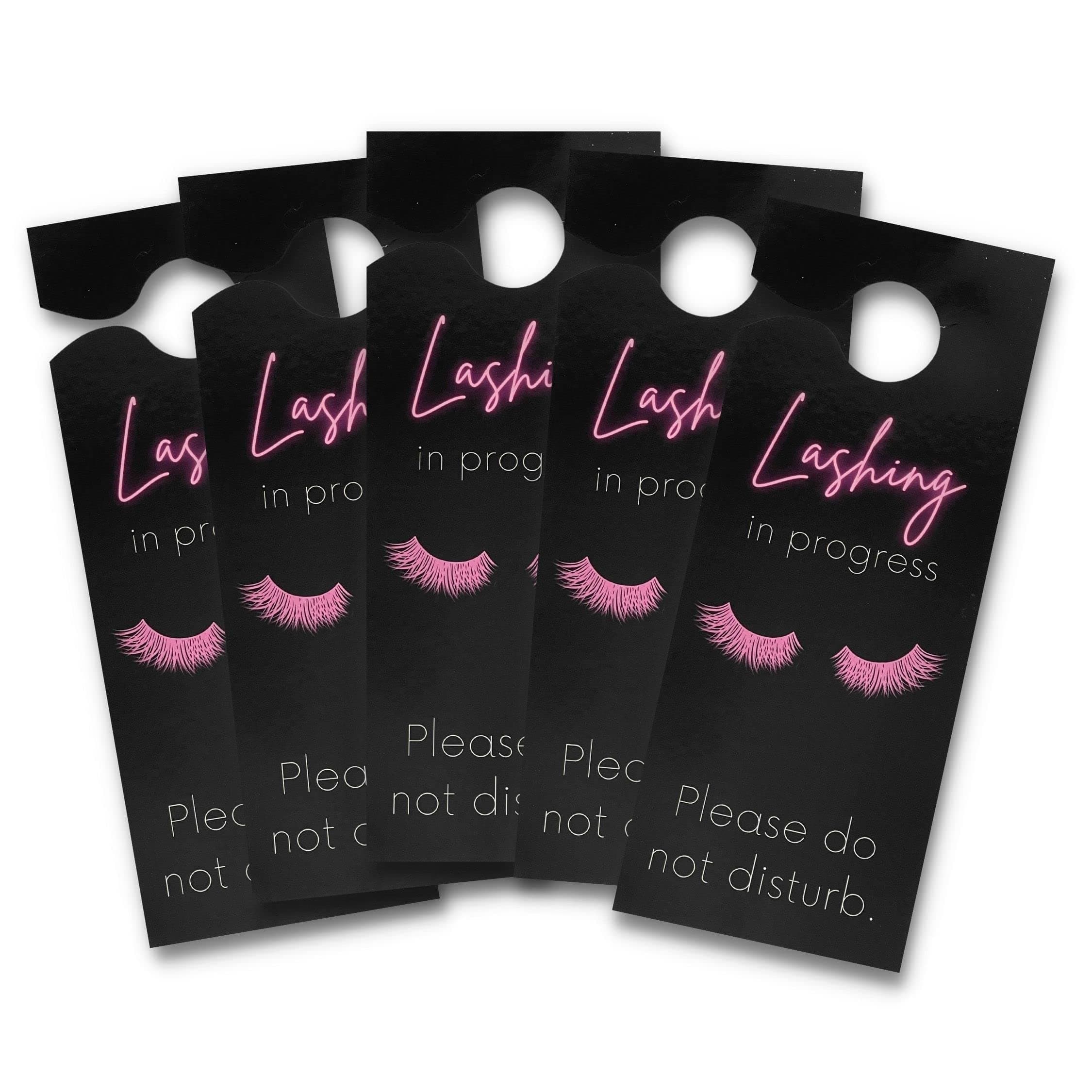 Lashing in Session Door Handle Hang Sign | 5 Pack | 3.5 x 8.5" inches Large Door Hang Tag Size | Eyelash Extension Supplies | Lash Extension Business Supplies | Black Tag Design