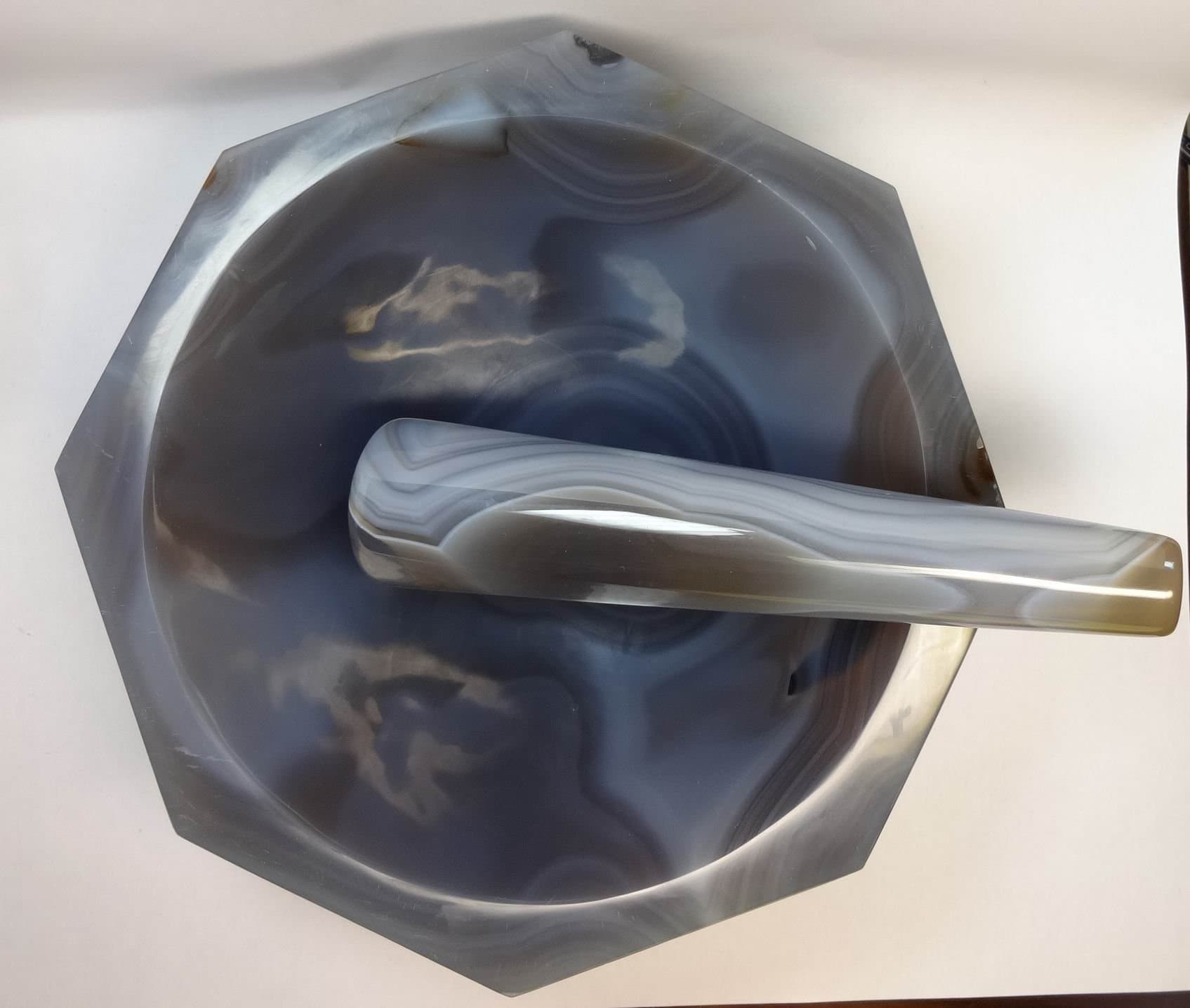 Agate Mortar and Pestle, 6.8", OD=174mm,ID = 140 mm