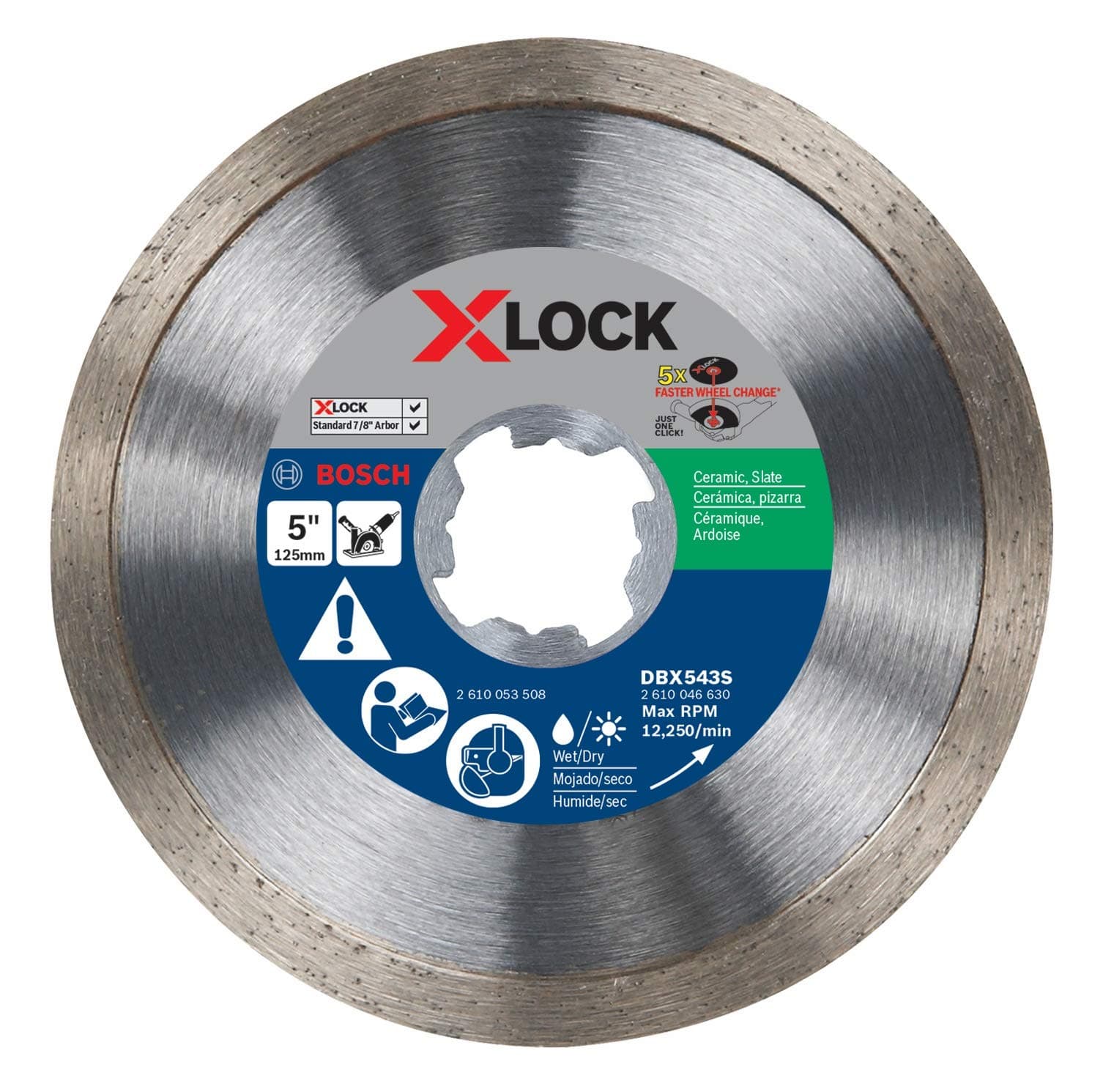 BOSCH DBX543S 5 in. X-Lock Continuous Rim Diamond Blade Compatible with 7/8 in. Arbor for Application in Ceramic Tile, Slate